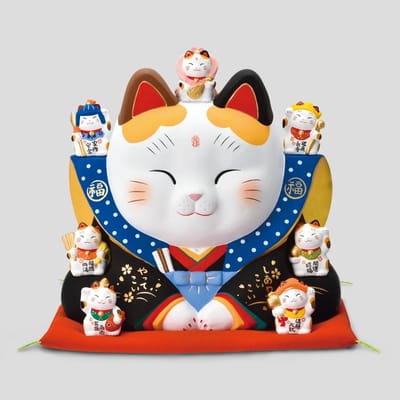 藥師窯 錦彩七福神福助招財貓 10號