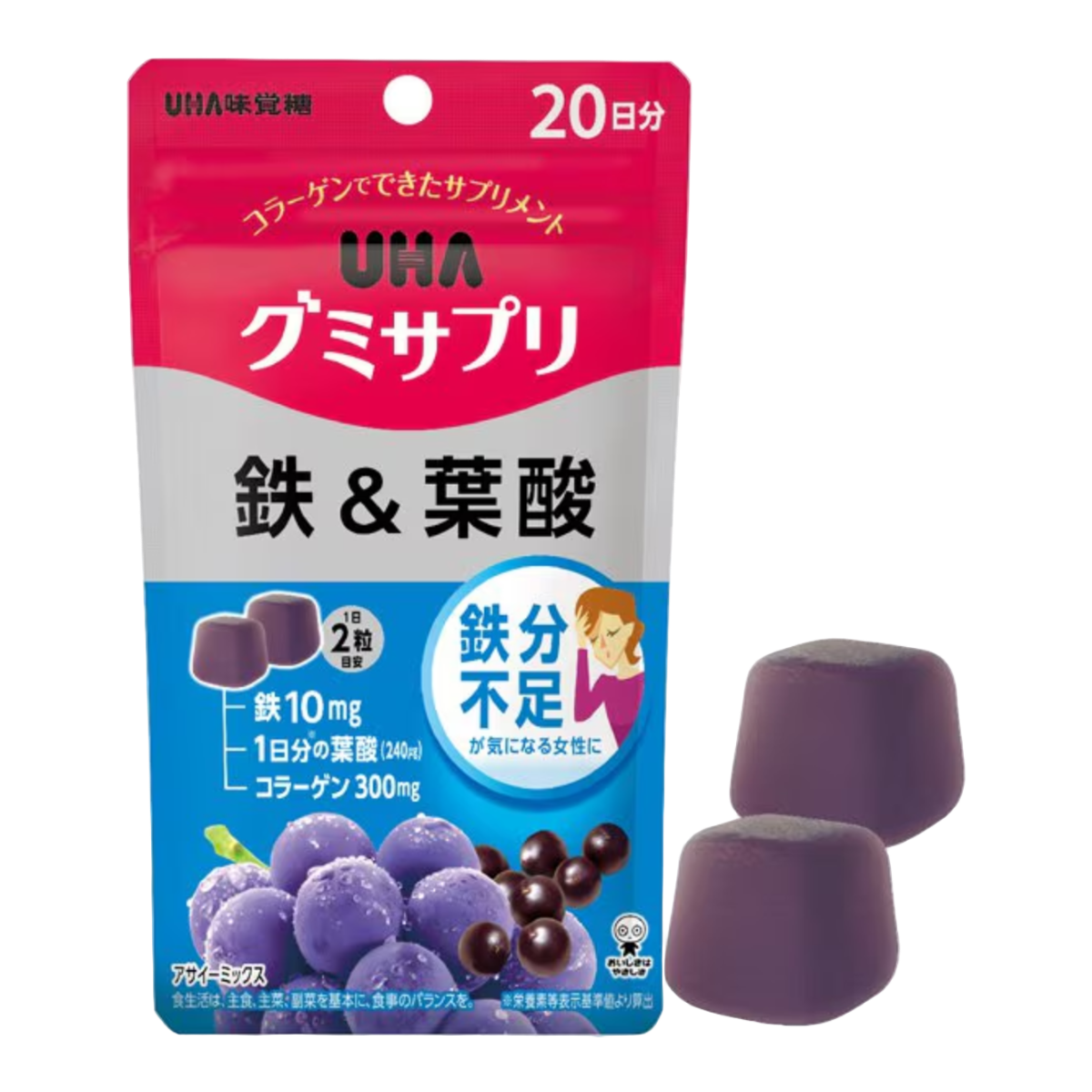 UHA Gummy Supplement Железо и Фолиевая кислота, 20 дней